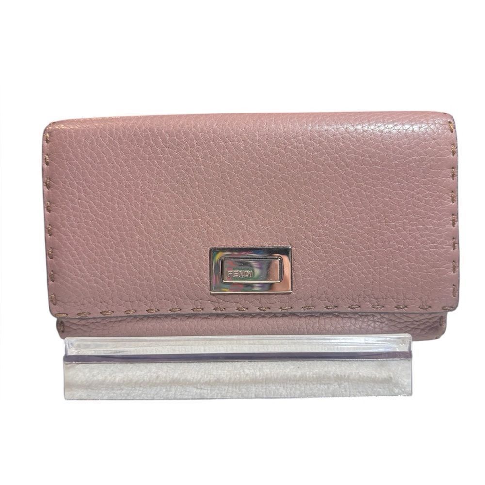 Auth FENDI Pink Leather Selleria Continental Long Bifold Wallet Preloved